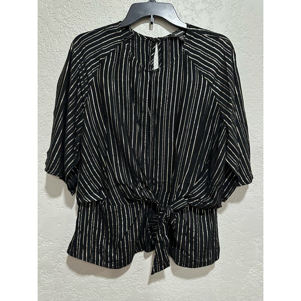 Express Women’s Black/Gold Top, 3/4 Sleeve Round Neck Size Large, Belt, Zippe